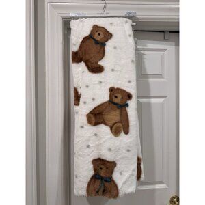 Shabby Chic Faux Fur Teddy Bear Throw Blanket NWT Teal White Brown 50X70”